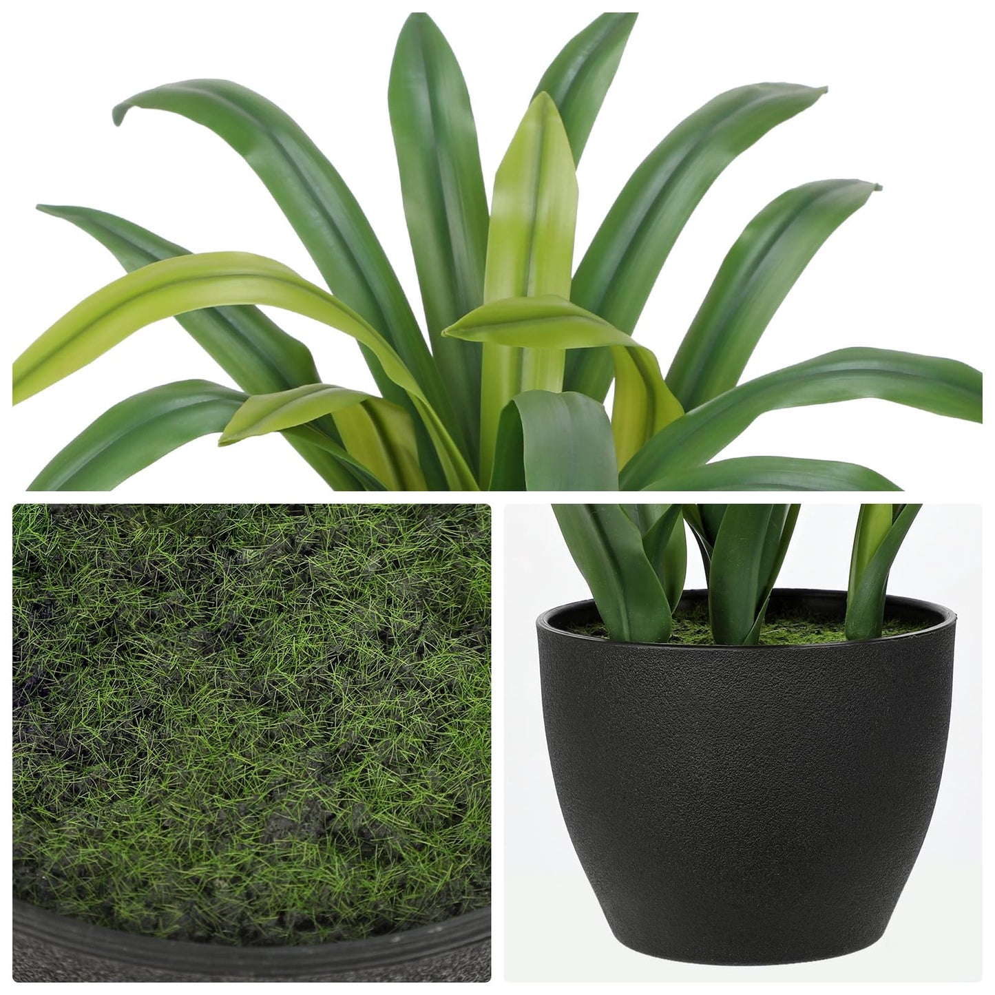 Hollyone Artificial Cymbidium Leaves Plants 13.7" Fake Spiked Agave Plant in Black Pot Faux Succulent Aloe Tropical Plants for Indoor Outdoor Modern Home Table Office Living Room Desk Decor