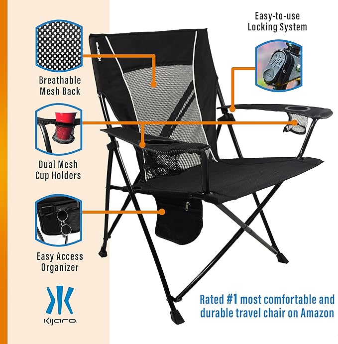 Kijaro Foldable Camping Chair, Vik Black, Polyester, Mesh, Steel, Portable, Durable, Unisex