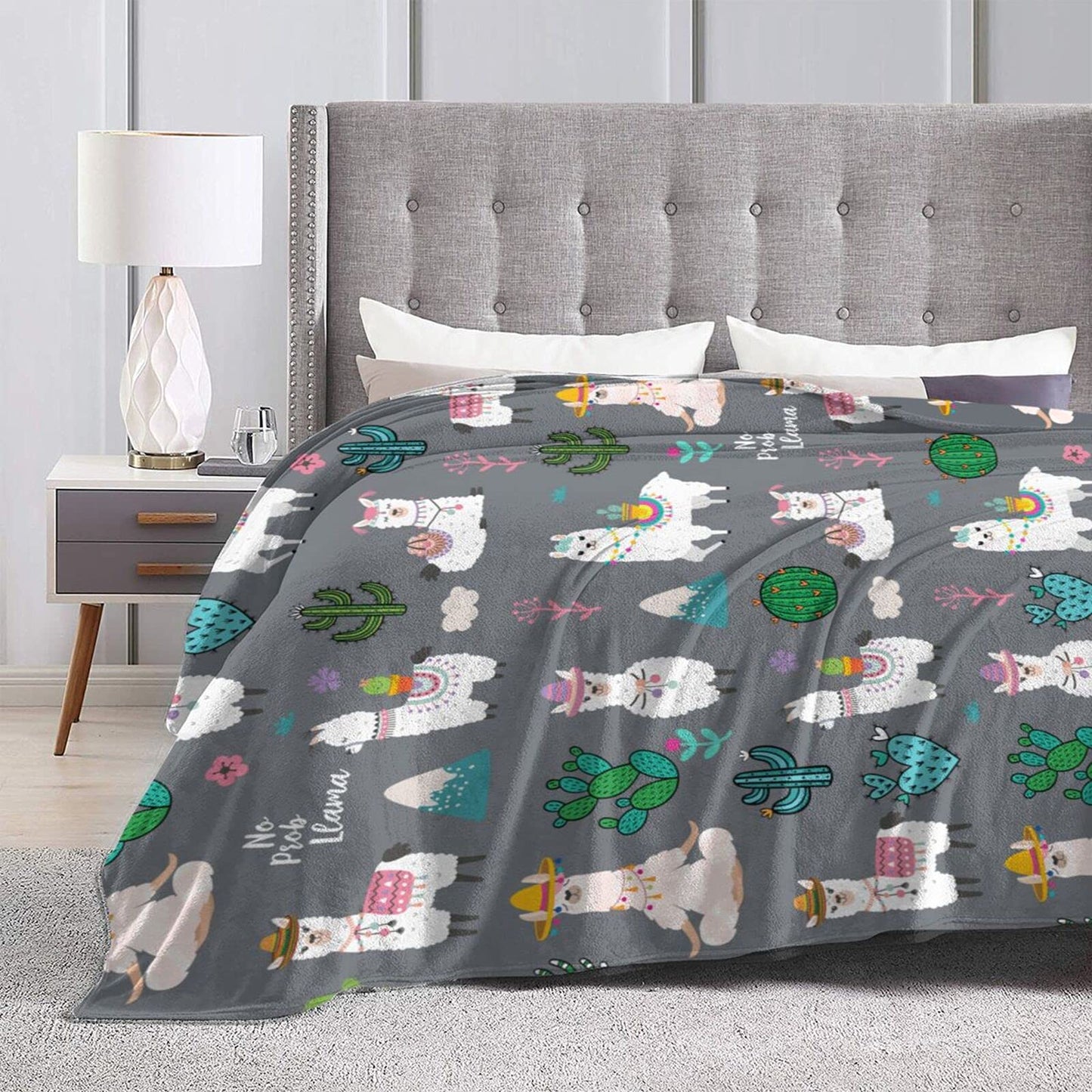Llama Alpaca Soft Warm Throw Blanket Lightweight Flannel Fleece Bed Blanket Gift for Boys Girls Kid Adults Or Pet Chair Couch Microfiber Blankets 60"X 50"