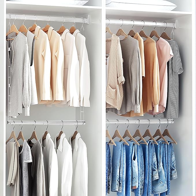 STORAGE MANIAC Hanging Closet Rod, Adjustable Width and Height Closet Hanging