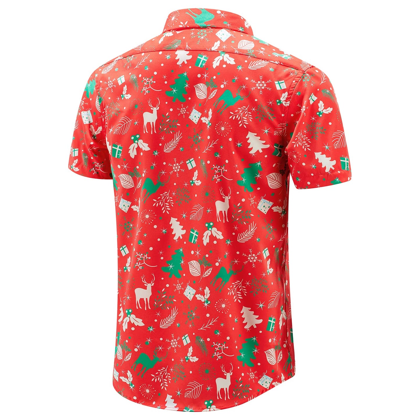 J&DHUASHA Christmas Hawaiian Shirt for Men Short Sleeve Button Down Santa Vacation Dress Shirts (Christmas Red, 3XL)