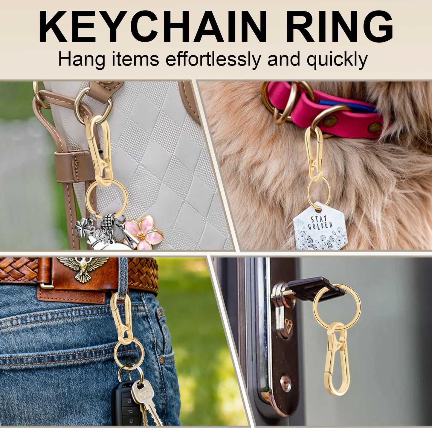 2pcs Metal Keychain Rings, Sturdy Key Chain Ring Carabiner Clip, Key Holder Organizer for Purse Charms Hook, Paracord Keychain Lanyard, Men and Women Home Car Keyrings (Black)