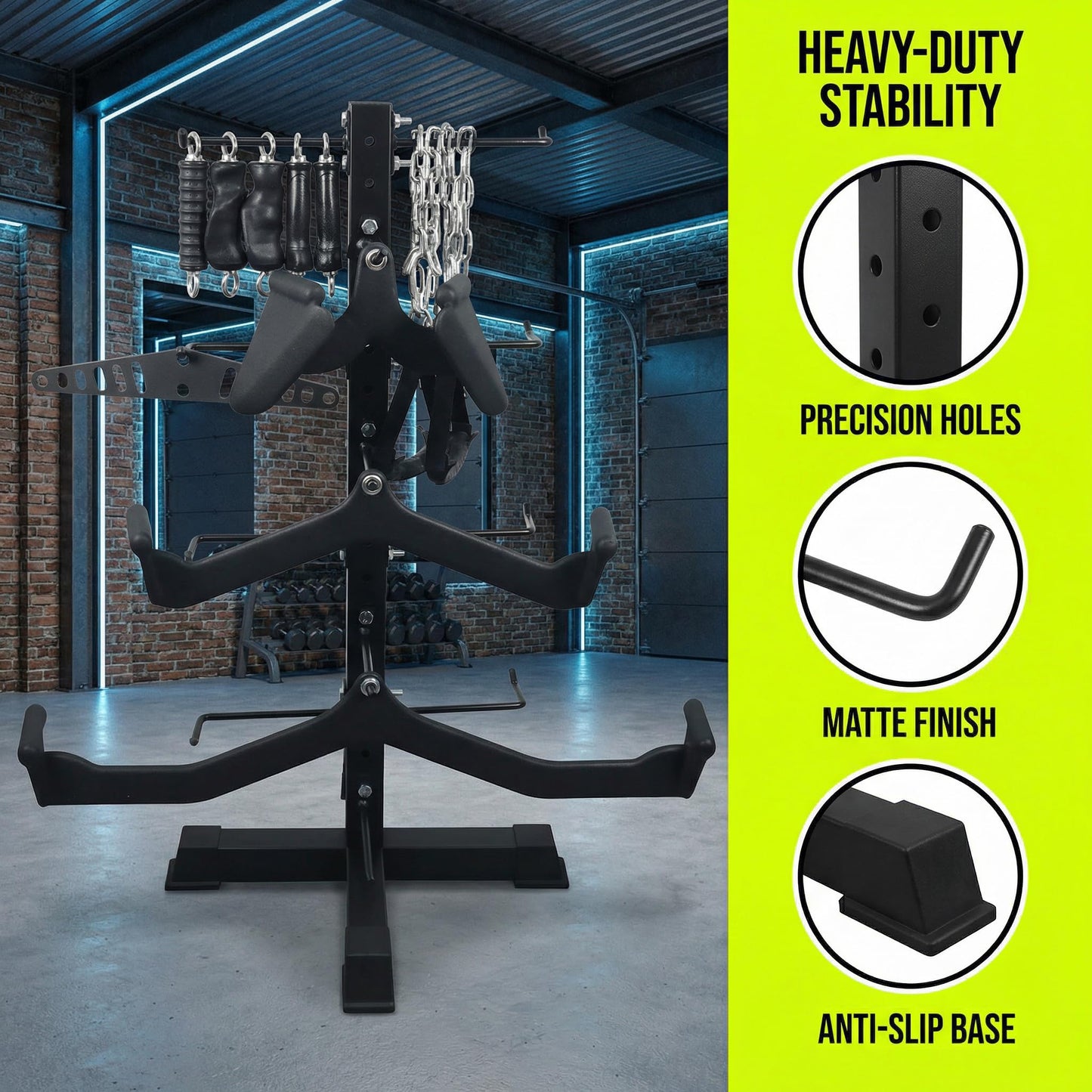 Cable Attachments Rack for Gym Accessories, Lat Pull Down Bar Organizer with Hooks, Home Gym Storage Rack for LAT Pulldown Attachments