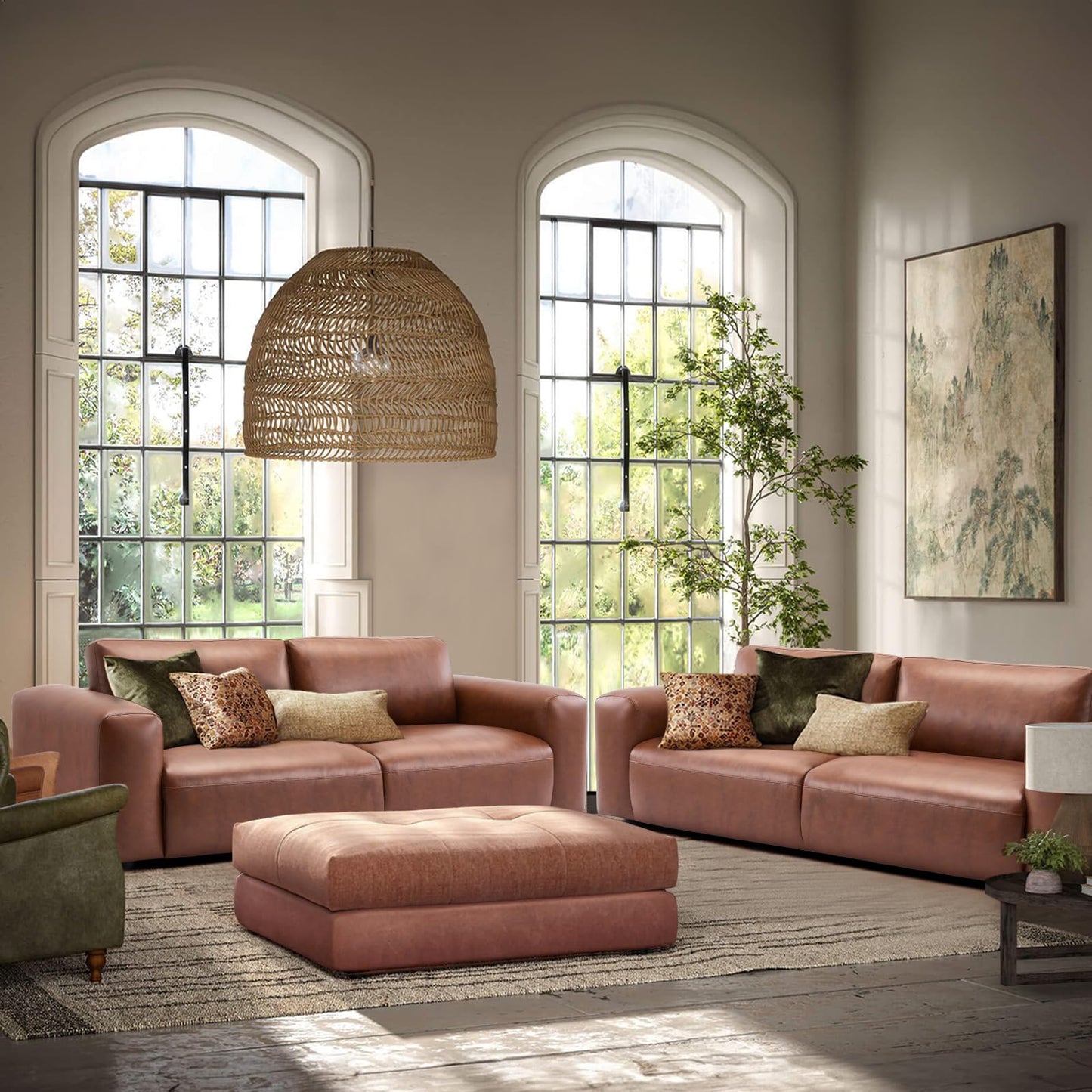 COLAMY 95" Oversized PU Leather Sofa for Living Room, Comfy Sofa Couch with Extra Deep Seats, Wide Arm, Down Filled 3-Seater Modern Sofa for Apartment Lounge-Auburn