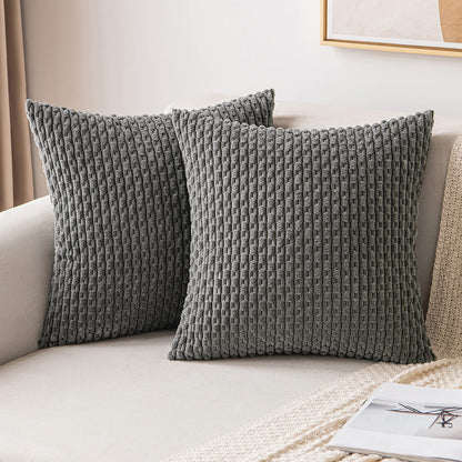 MIULEE Pack of 2 Decorative Throw Pillow Covers 18x18 Inch Soft Boho Striped Textured Corduroy Pillow Covers Modern Farmhouse Home Decor for Couch Bed Sofa Living Room Cream White