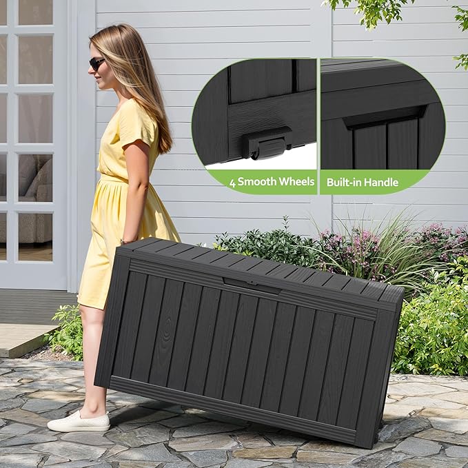 Outdoor Storage Box, Resin Deck Boxes Indoor and outdoor, Waterproof Storage Box Lockable Lid (Black, 75 Gallon)