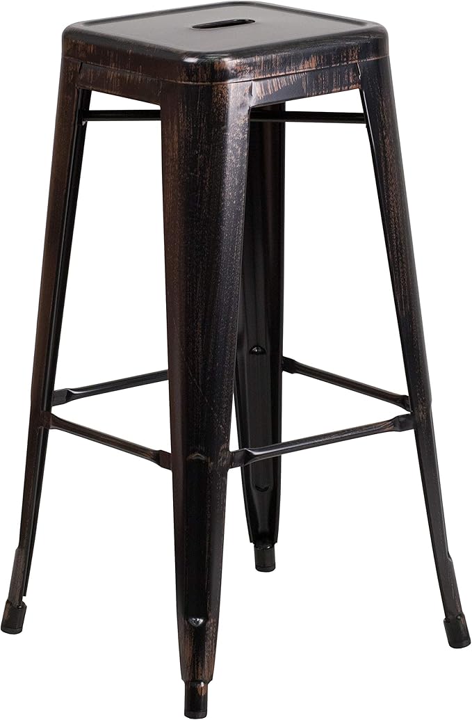 Flash Furniture Commercial Grade 30" High Backless Black-Antique Gold Metal