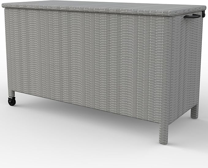GarveeLife Medium Outdoor Wicker Storage Box, PE Rattan Patio Storage Chest