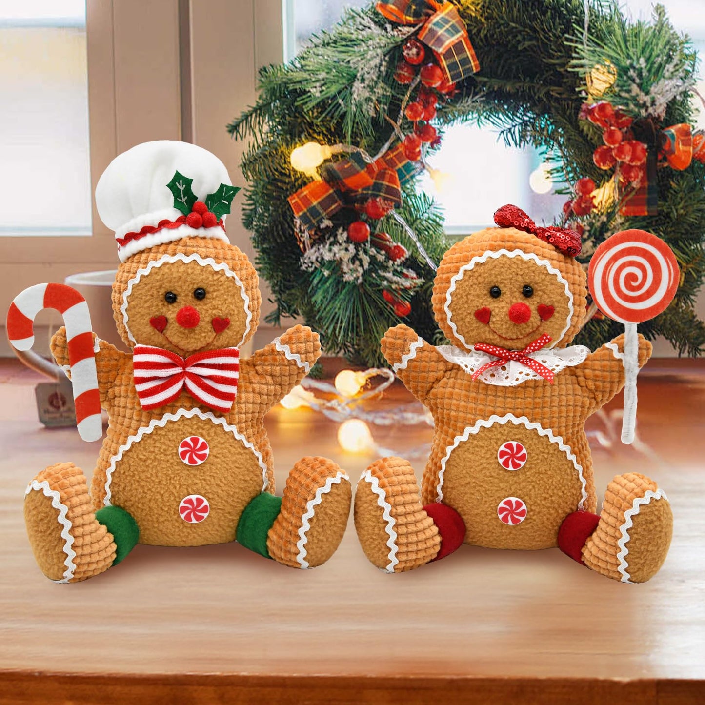 CRCZK Gingerbread Christmas Decorations Indoor, Candy Cane Christmas Decorations, Gingerbread Plush Centerpieces Tabletop Decor, Candyland Party Decorations Xmas Gift