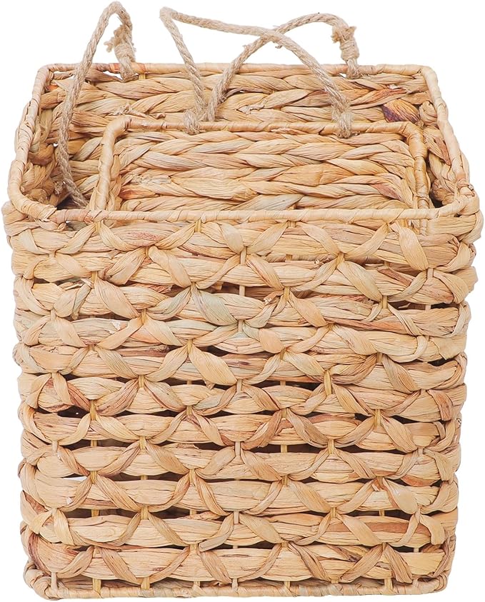 2-Tier Wall Hanging Wicker Water Hyacinth storage baskets Set, Woven Rustic