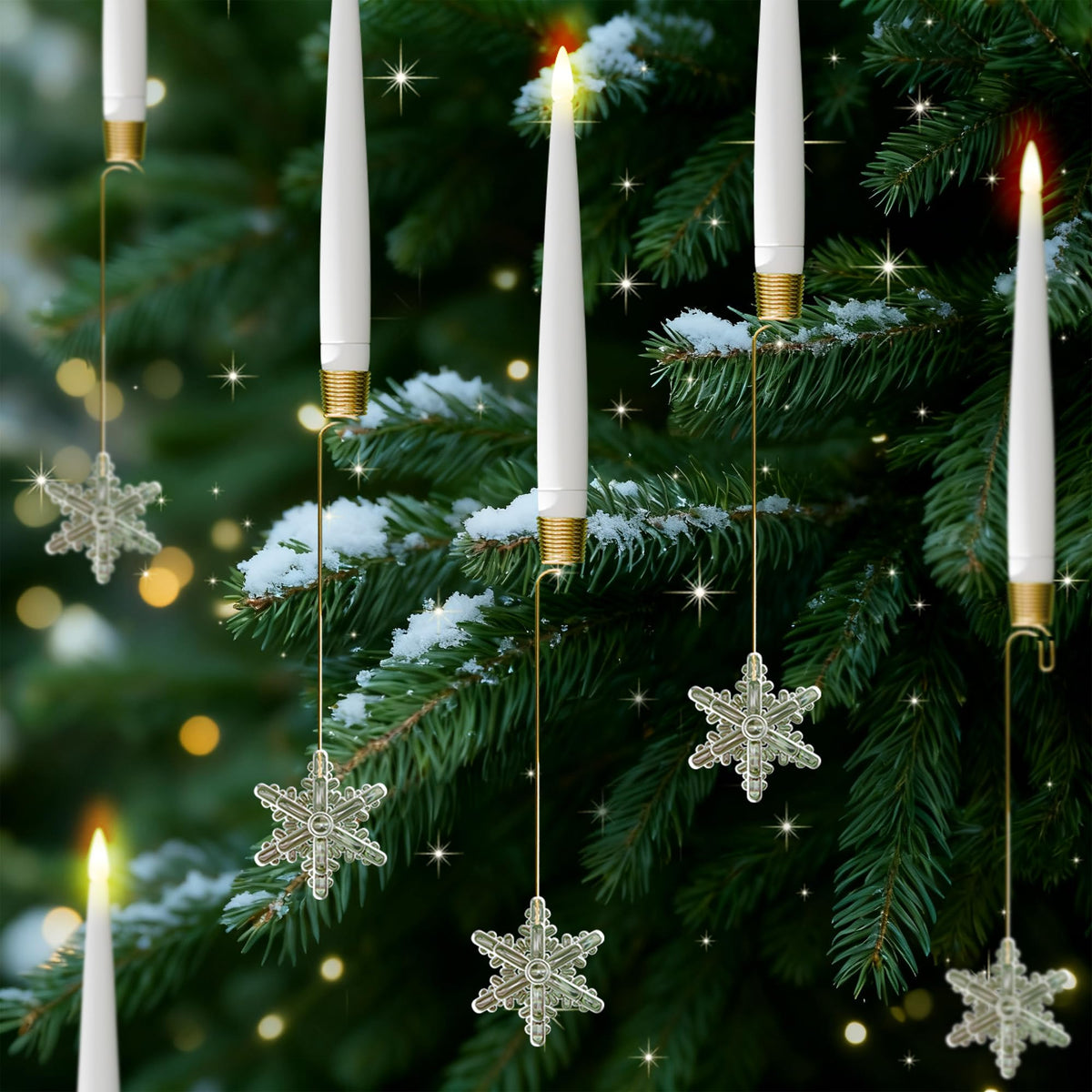 JOIONE Flameless Christmas Tree Candles with Remote, 12 Pack Battery Operated LED Candles for Christmas Tree Flickering Flame for Xmas Indoor Decor - Acrylic Snowflake