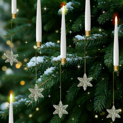 JOIONE Flameless Christmas Tree Candles with Remote, 12 Pack Battery Operated LED Candles for Christmas Tree Flickering Flame for Xmas Indoor Decor - Acrylic Snowflake