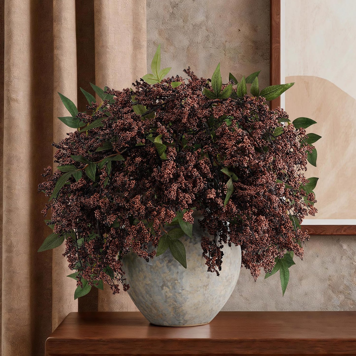 Miaikoe 3 Pcs Artificial Berry Stem 36" Realistic Flowers Picks Branches Faux Stem Spray DIY for Holiday Seasonal Farmhouse Mantel DIY Home Decorations (Dark Brown)