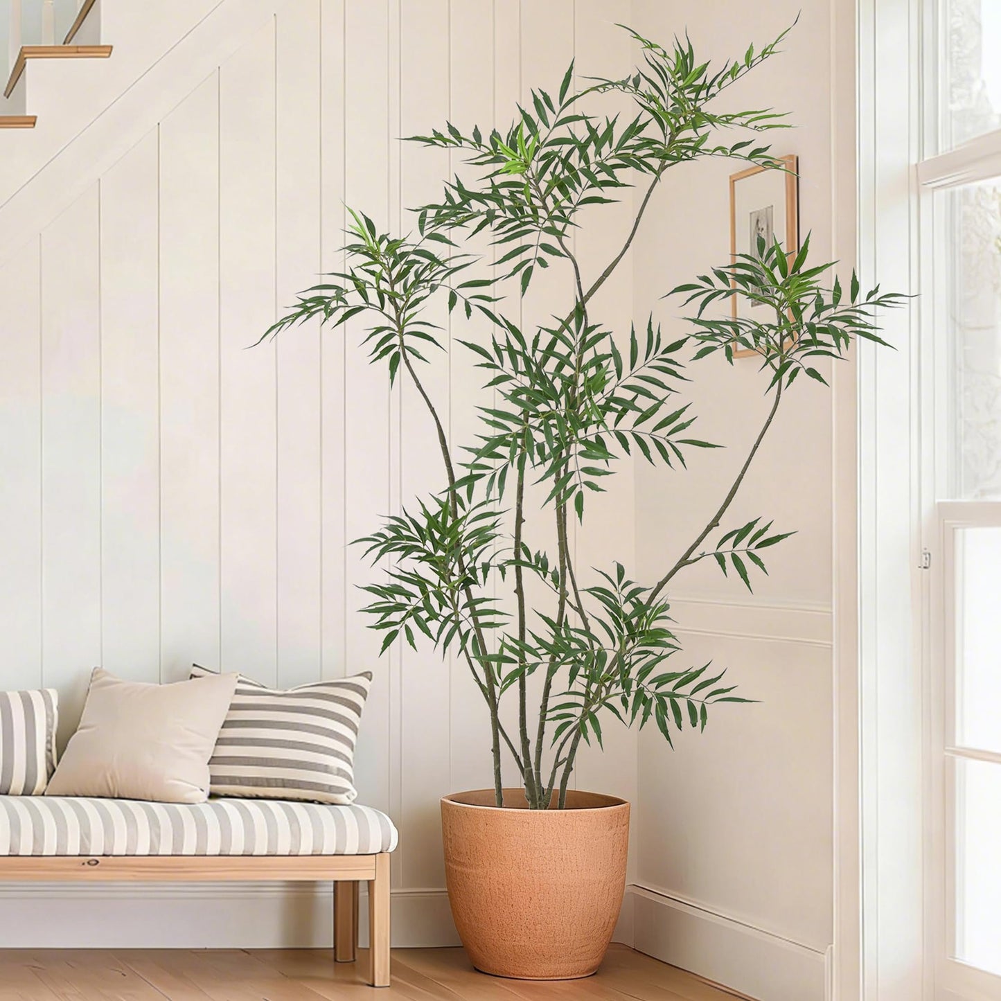 Artificial Mahonia Fortunei Tree 6FT - Faux Trees Indoor with 576 Lifelike Vivid Leaves and 7 Heads, 72" Tall Fake Potted Plant for Home Office Living Room Decor Housewarming Gift