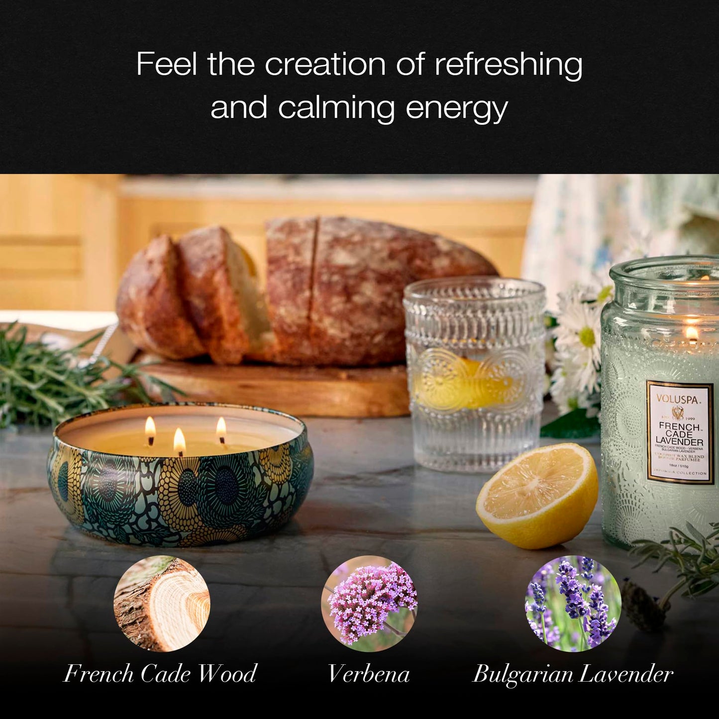 Voluspa French Cade Lavender, 3 Wick Tin Candle, 12 oz, 40 Hour Burn Time, Coconut Wax for Clean Burning, Handcrafted in the USA