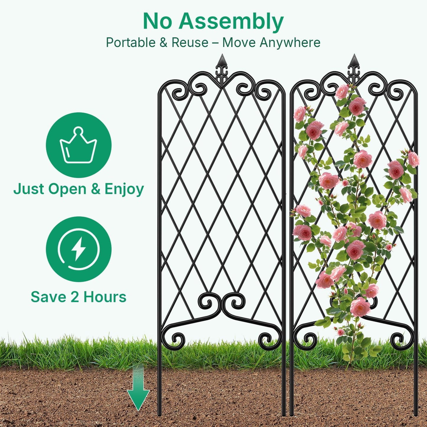 Amagabeli Garden Trellis for Climbing Plants 47” x 16” Rustproof Black Iron Plant Trellis Potted Vines Vegetables Flowers Patio Metal Wire Lattices Grid Panels for Ivy Cucumbers Clematis 2 Pack GT03