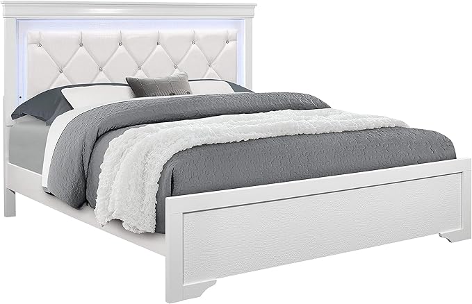 Overstock Global Furniture USA Pompei Metallic White Queen Bed w/LED Light