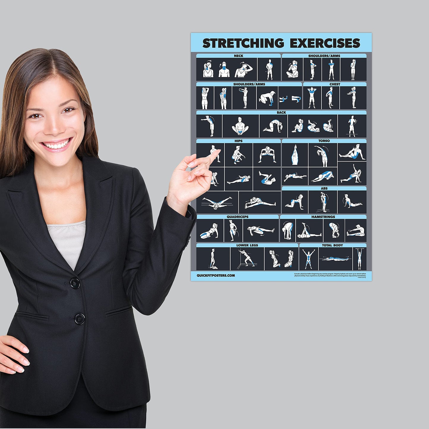 2 Pack Stretching Exercises and Muscular System Anatomy Poster Set - Laminated 2 Chart Set - Stretching Workout Routine & Muscle Anatomy Diagram [DARK] (LAMINATED, 18” x 24”)