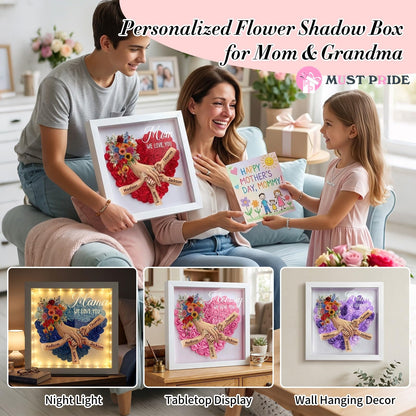 Custom Mom Flower Shadow Box with Kids Name for Mother's Day Personalized Eternal Flower Shadow Box with Text Mothers Day Anniversary Birthday Flower Gift for Mom Grandma