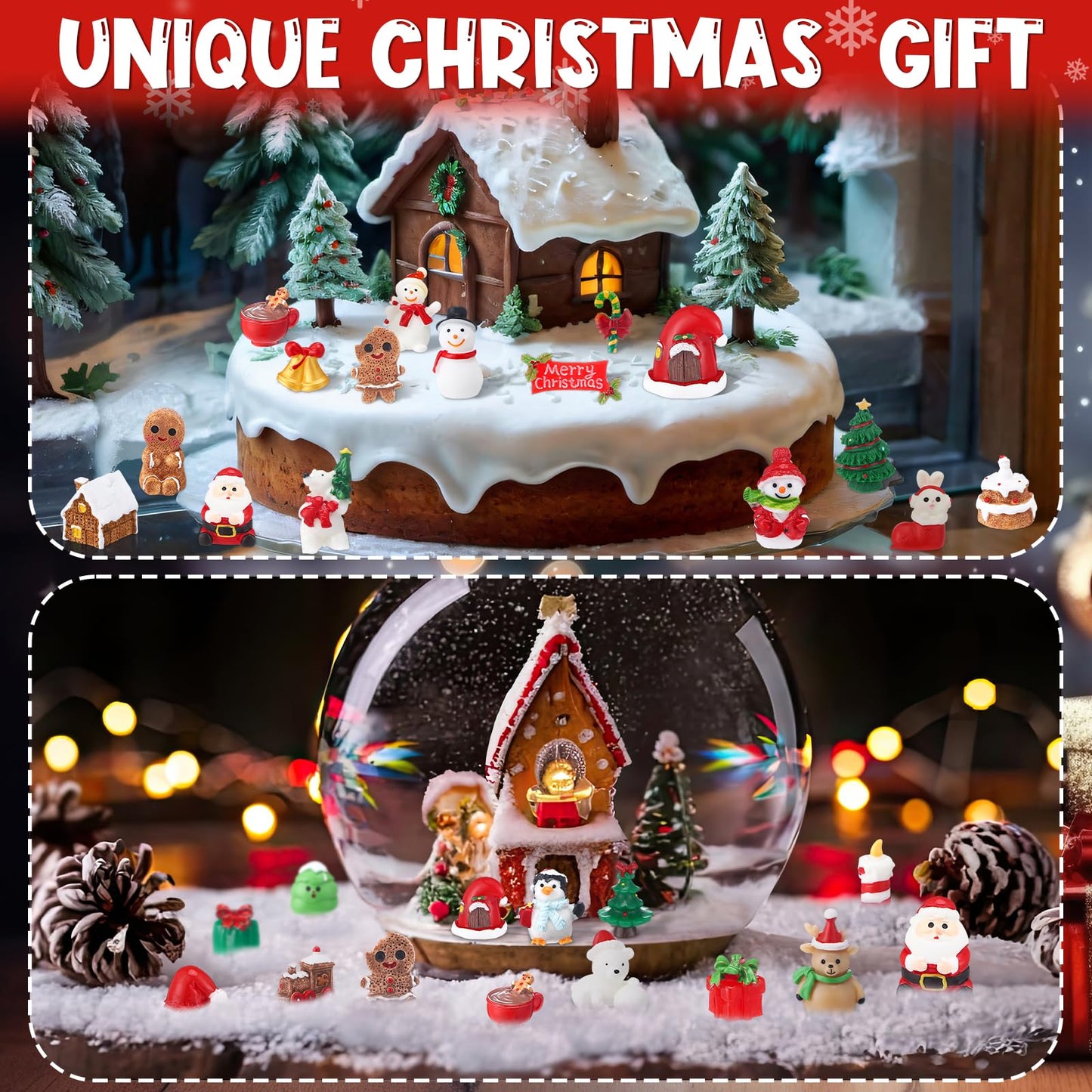 Soulchen 65 Pcs Christmas Miniature Figurines for Crafts Mini Santa Snowman Resin Charms Ornaments Bulk Snowflake Xmas Tree Reindeer Goodie Bag Fillers Gifts for Christmas Winter Party Decoration DIY