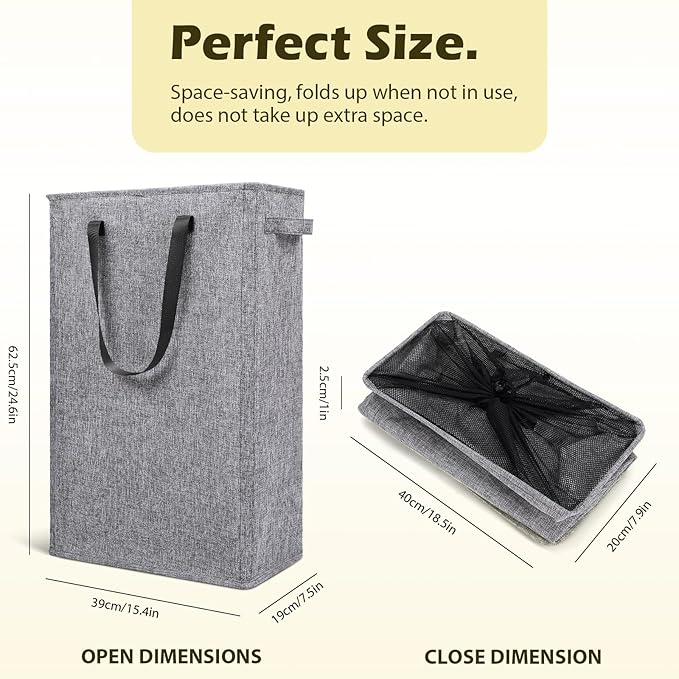 Odonata Slim Laundry Hamper Handles Collapsible Laundry Basket Thin Dirty