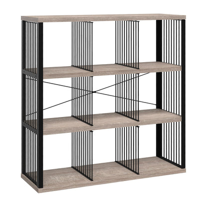 ClosetMaid 9-Cube Storage Organizer Bookshelf, Storage Shelf, Metal Frame, Wood Shelves, Easy Assembly, Black/Weathered Gray