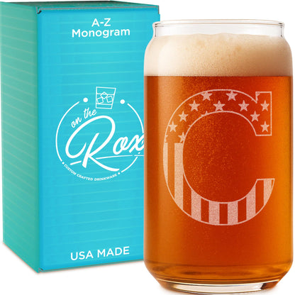 Monogram Beer Glasses for Men (A-Z) 16 oz - Beer Gifts for Men Brother Son Dad Neighbor - Unique Gifts for Him - Personalized Drinking Gift Beer Glass Mugs - Engraved Beer Can Glass (C)