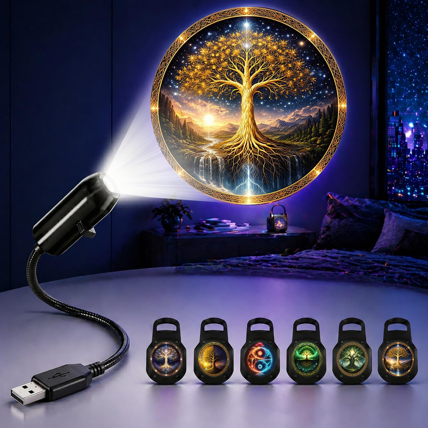 TnLnYn Tree of Life Projector Night Light 2-in-1 USB Mini LED Projection