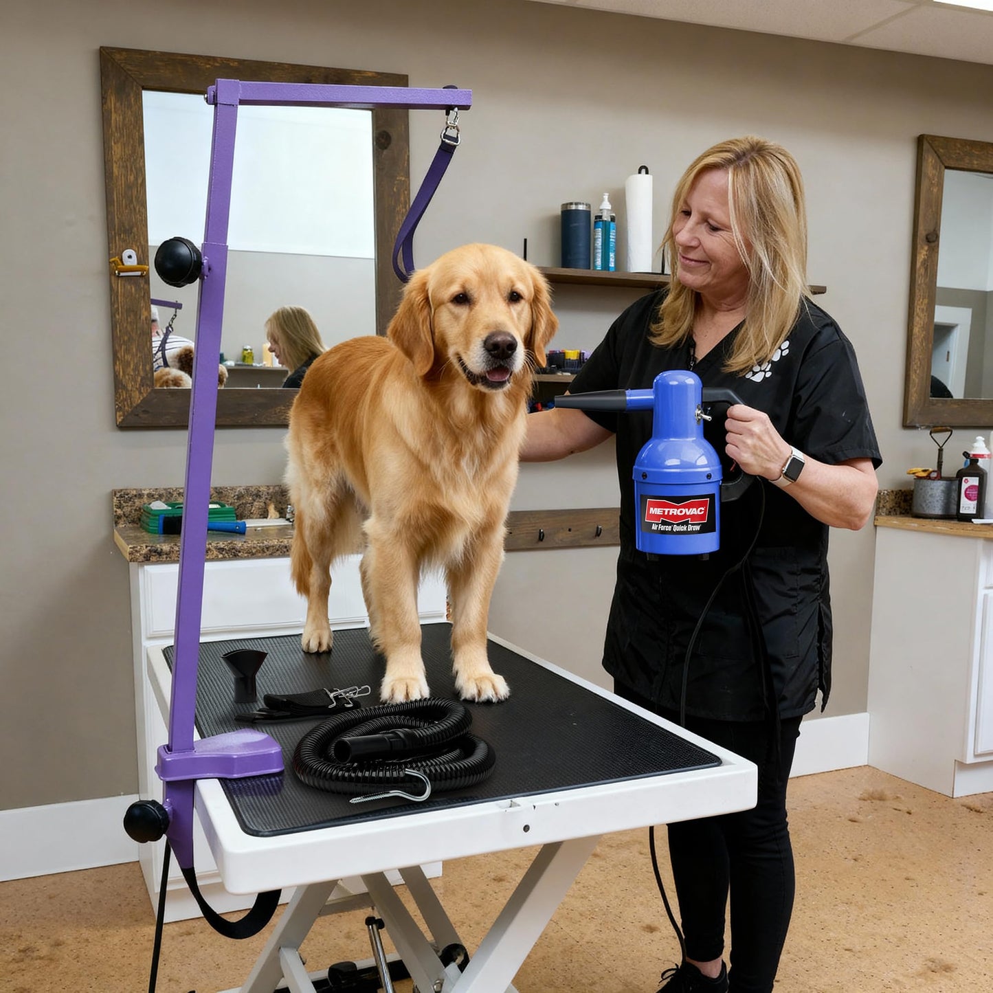 METROVAC Quick Draw Baby Blue Dog Dryer | Portable Pet Dryer & Dog Blow Dryer | 1.3 HP Single Speed USA