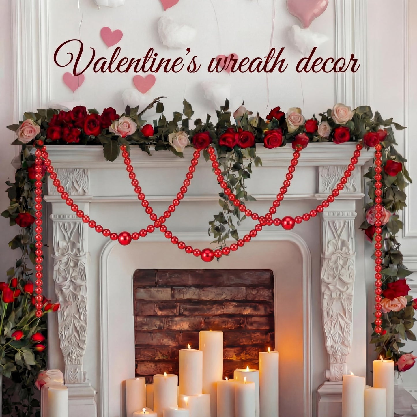 Yalikop 11.8 ft Red Faux Pearl Beads Garland for Wedding Pearl Garland Strand Chain Wedding Decoration for Floral Centerpieces Bridesmaid Party Favor Mantel Fireplace Stairs