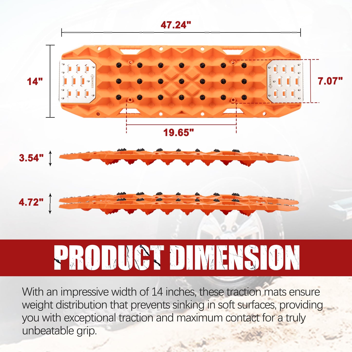 BUNKER INDUST Offroad Traction Boards with Jack Base (Orange) + 3" x 30ft Recovery Straps + Pair 3/4 D Ring Shackles + Bag 35,000 lbs Tree Saver Winch Strap