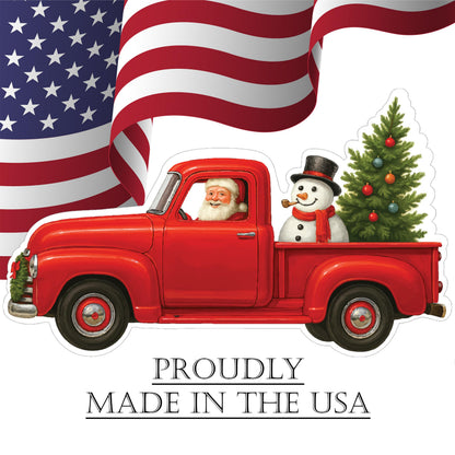 Red Santa Truck Christmas Santa Claus Classic Yard Sign for Home Decor and Lawn Decoration With Stakes, Green Merry Christmas Sign