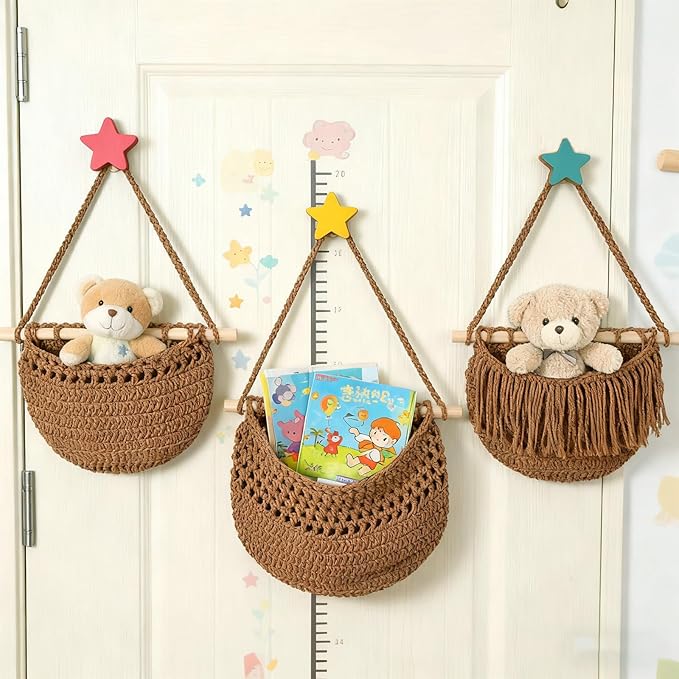 3 Tier Hanging Fruit Baskets for Kitchen, Boho Cotton Rope Handwoven Vegetable