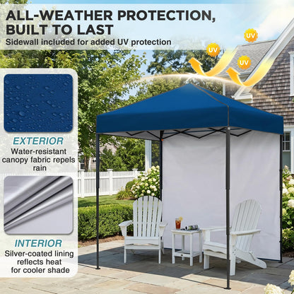 EAGLE PEAK 6x4 Instant Pop Up Canopy Tent with 1 Side Wall Panel, Straight Leg Sun Shelter, Portable Canopy with Carry Bag for Camping, Beach & Sports, Dark Blue