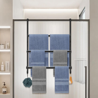 Livabber 3-Tier Over The Door Towel Rack, All Metal Towel Rack with Hooks for Door Hanging, Behind Door Towel Bar Towel Storage Holder for Bathroom Accessories, Black (19.37" L x 5.9" W x 24.4" H)