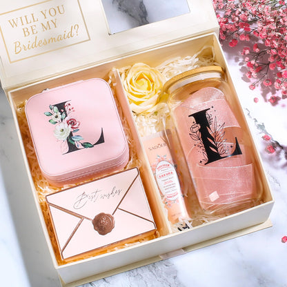 AYGXU Jewelry Box & Glass Set, Pink, Personalized Initial, Small Travel Case, Graduation Gift for Girls