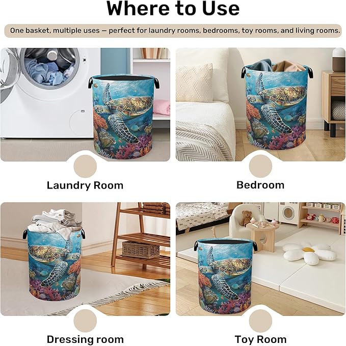Sea Turtle Foldable Canvas Laundry Basket