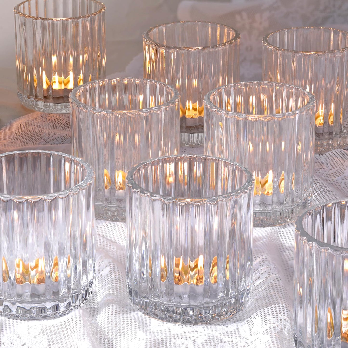 Lanttu 8 Pcs Glass Large Votive Candle Holders, 2.89 * 3.08in