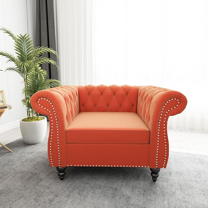 ORRD 2 Piece Living Room Set, Velvet Chesterfield Sofa Couch Chair