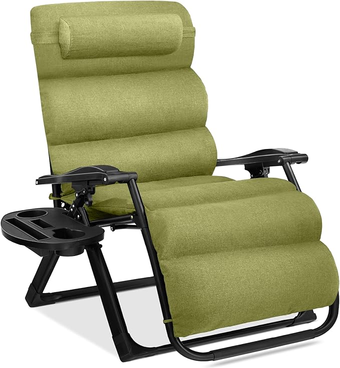 Best Choice Products Oversized Zero Gravity Chair, Folding Outdoor Patio Recliner, XL Anti Gravity Lounger w/Removable Cushion, Cup Holder, Side Tray, 350lb Capacity - Lime Green