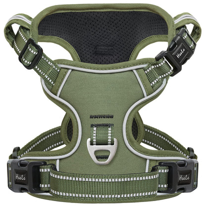 HEELE Dog Harness, No Pull Large, Release on Neck, Front Back Clips Dog Vest Harness Reflective Adjustable Padded, Easy Control Handle for Outdoor Walking Training, Green, L