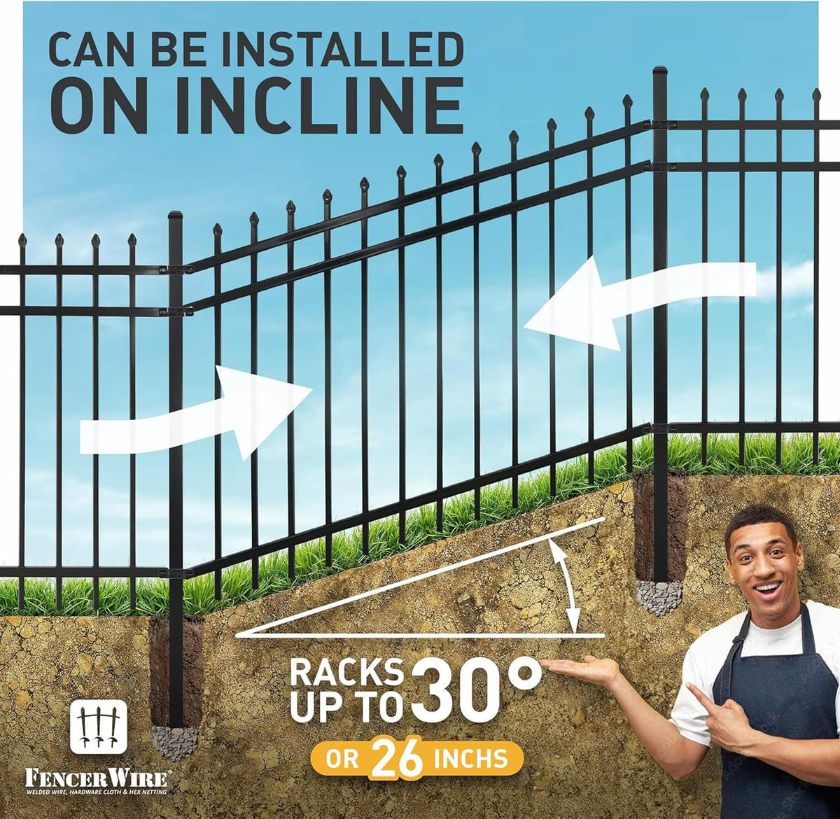 Fencer Wire 100FT Heavy Duty Pinnacle Fence Barrier Kit, Anti-Rust Metal Steel Fence with 5FT Height X 6FT Width Panels, with Decorative Gate, Posts, Connectors, Outdoor Fencing for Yard