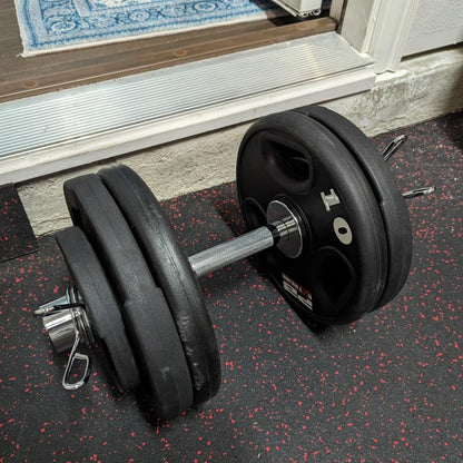 Pair of 16" Olympic Dumbbell Handles – Loadable Dumbbell Bars for 2" Olympic Weight Plates (150LBS Weight Capacity), Ideal for Home Gym Strength Training – Includes 2 Pairs of Spring Collars (Silver)