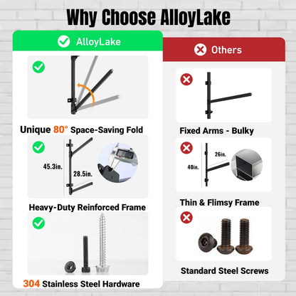 AlloyLake 3-Tier Foldable Kayak Wall Rack, 360LBS Heavy Duty Kayak Storage Rack for Garage, Rustproof 304 Stainless Steel Kayak Hanger for Indoor Outdoor, Wall Mount for SUPs, Canoes, Surfboards