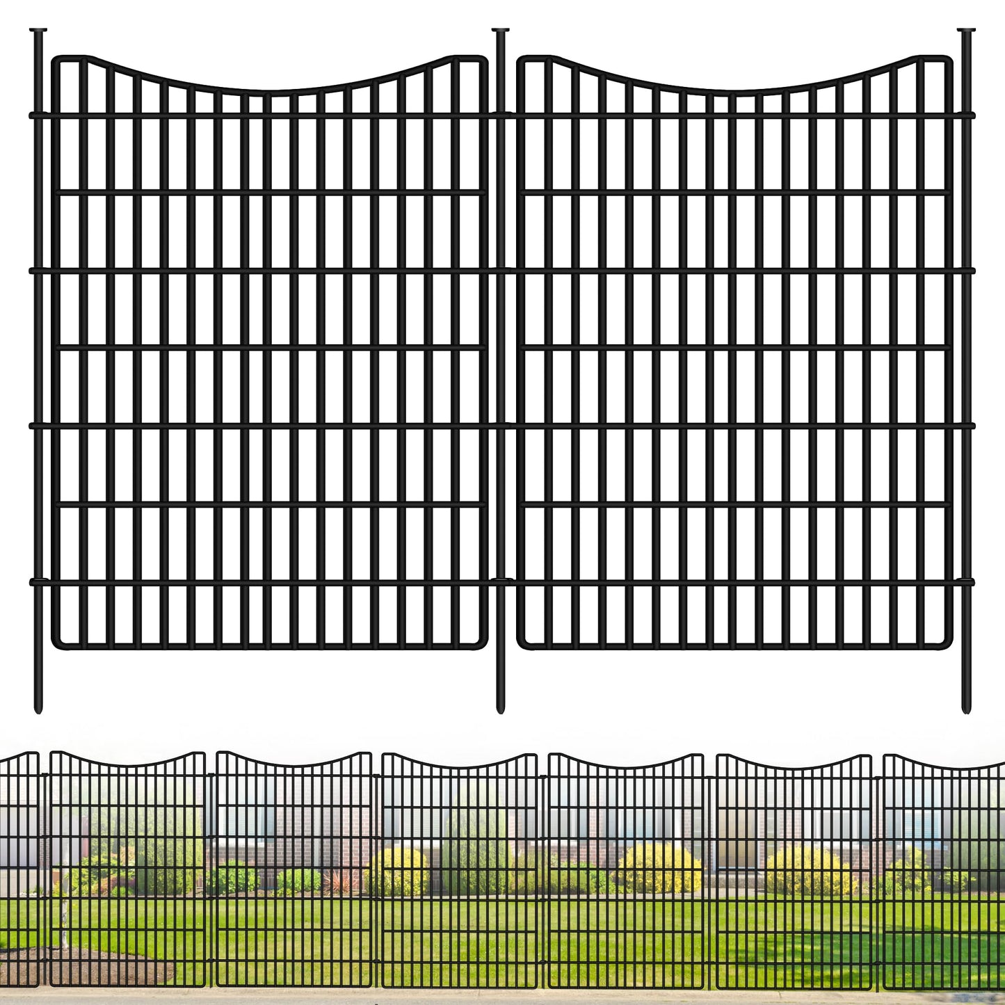 10 Panels No Dig Dog Fence Outdoor for Yard, 48 in (H) x 23.6 ft (L) Animal Barrier Fence Rustproof Metal Wire Panel Border for Dog, Tall Garden Fenceing Panels Temporary Ground Stakes for Yards,Patio