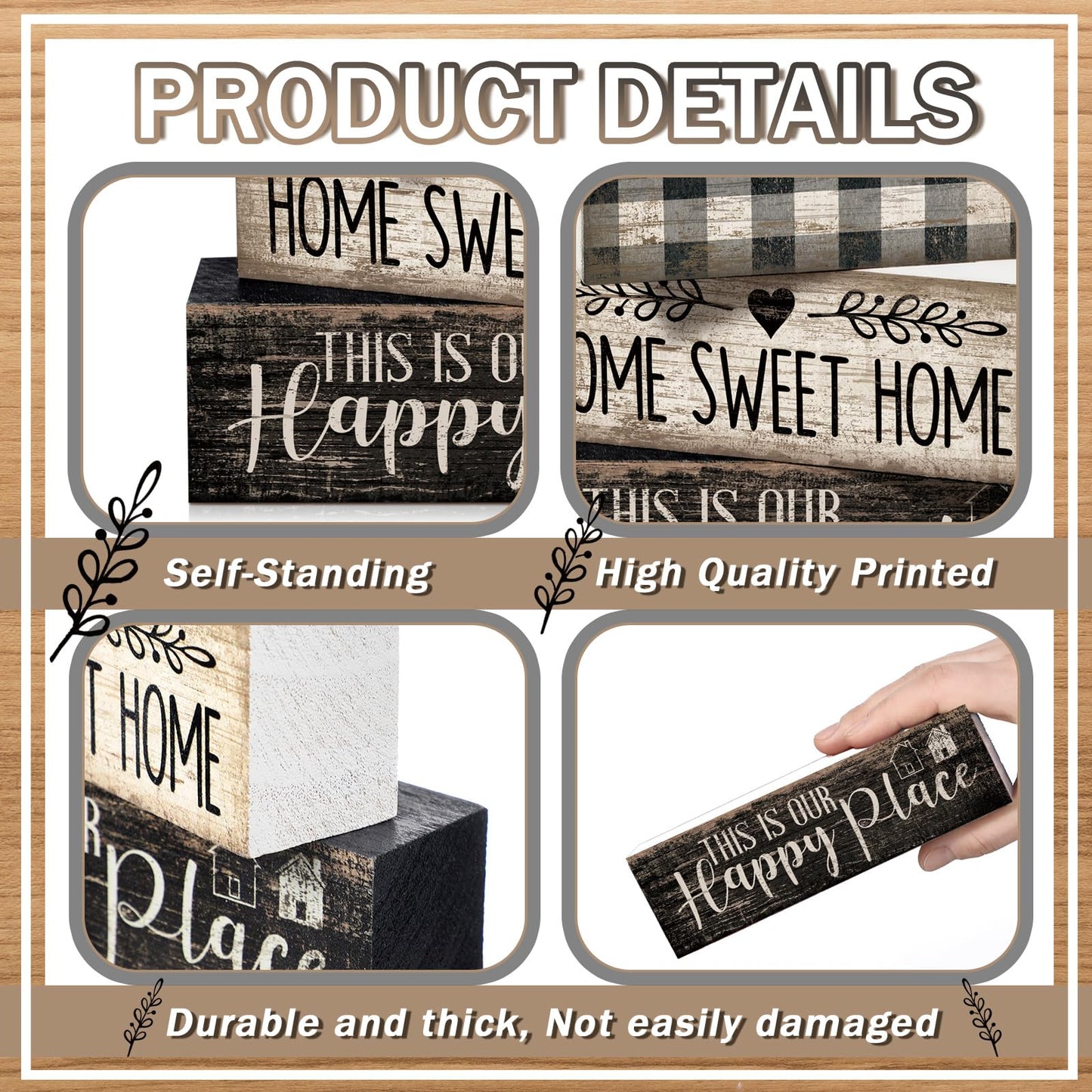 Moucuny 4 Pcs Farmhouse Kitchen Decor Black and White Farmhouse Tiered Tray Decor Home Sweet Home Centerpiece Wooden Heart Rustic Valentines Day Block Sign for Kitchen Shelf Valentines Gift Decoration