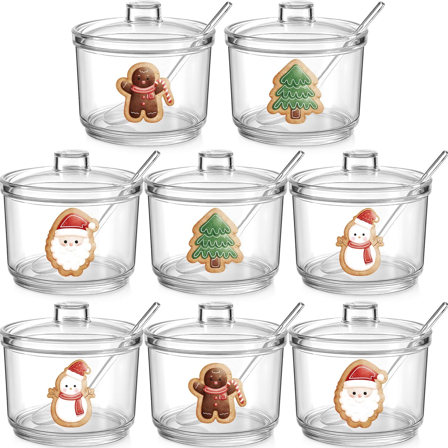 Honeydak 8 Pcs Hot Cocoa Bar Accessories Hot Chocolate Bar Containers Sugar Bowls with Lid and Spoon 12.8 oz Clear Acrylic Bowl Ice Cream Toppings Kit for Condiment Jars Seasoning Box(Stylish)