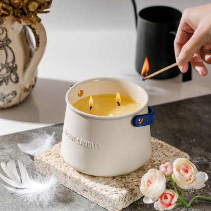 Talent Candles Scented Candles Ceramics Cup Handheld 3 Wicks Natural Soy Wax Candles Gifts for Women & Men (Summer Night)