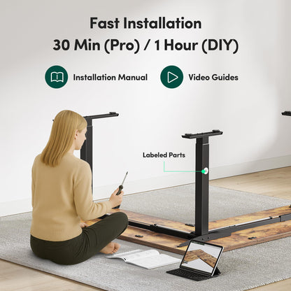 FEZIBO 63" L-Shaped Standing Desk - Adjustable Corner Desk L Shape, L-Shaped Adjustable Desk with Splice Board, L Shape Standing Desk, Rustic-Brown