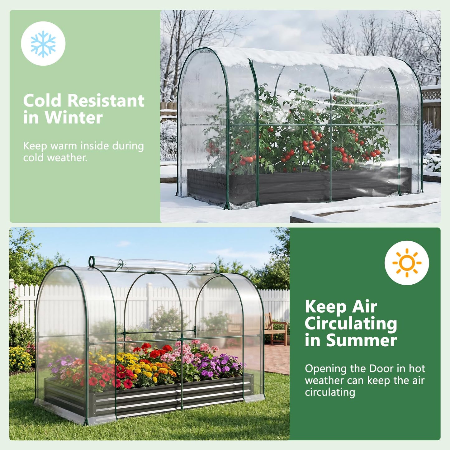 Galvanized Raised Garden Bed for Gardening Vegetables with Cover, 71"x35.4"x47.2" Outdoor Metal Planter Box Kit with Roll-Up Large Screen Windows Mini Greenhouse for Growing Vegetables Flower